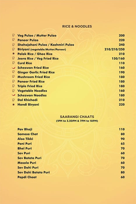 Saarangi Fine Dining menu
