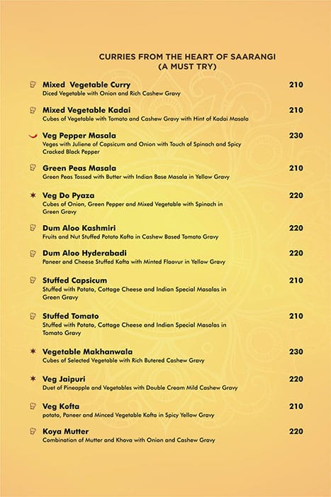 Saarangi Fine Dining menu