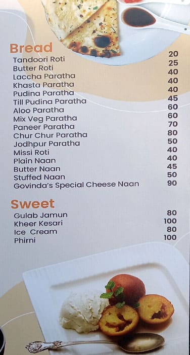 Govinda's Restaurant menu