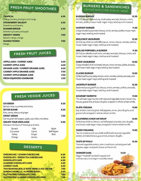 Green Earth menu