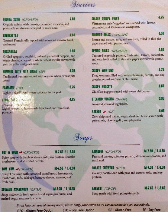 Green earth pasadena menu, Green Earth Vegan Cuisine