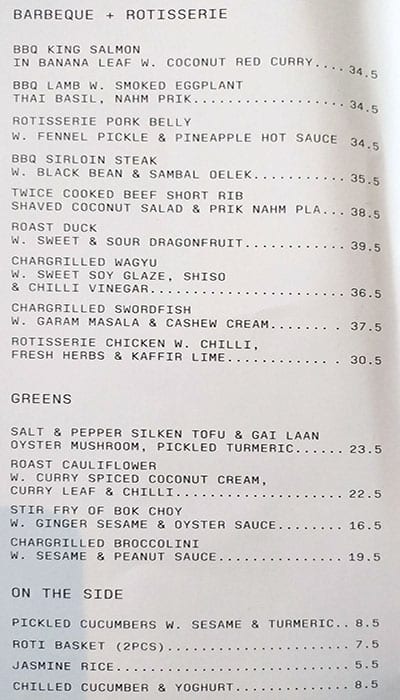 Menu at Chin Chin restaurant, Surry Hills
