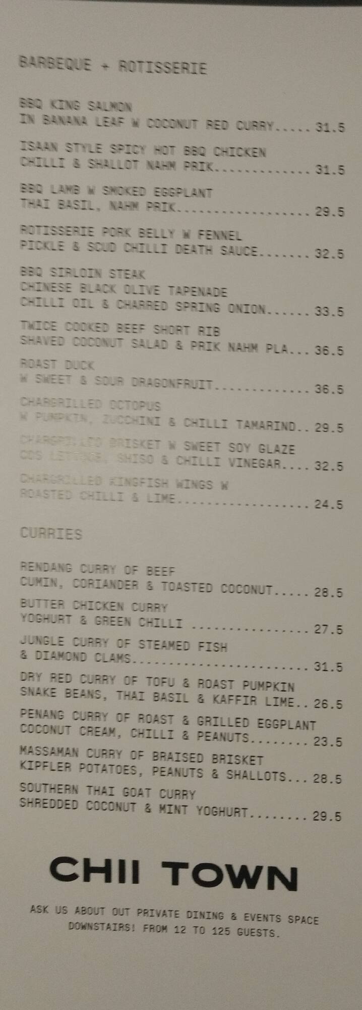 Menu at Chin Chin restaurant, Surry Hills