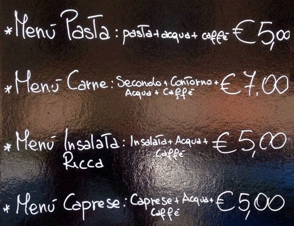 Menu di Giardino dei Gracchi 