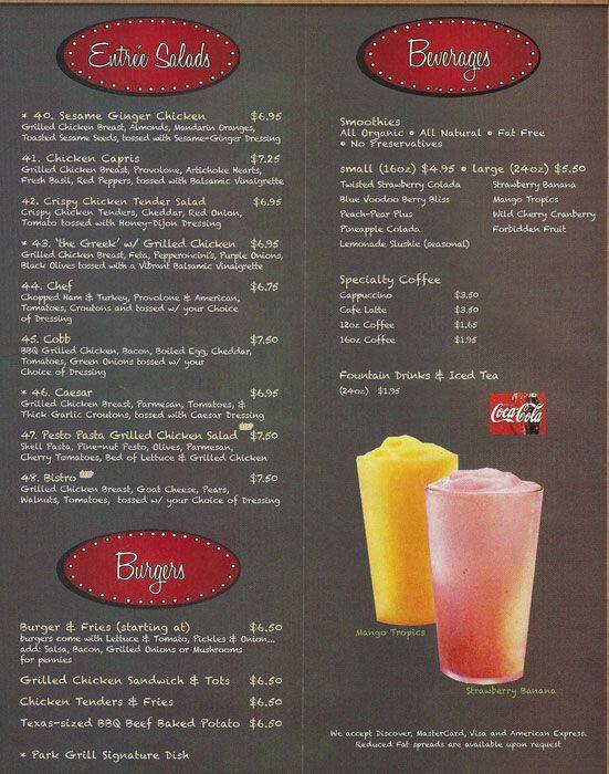 Menu at Park Grill Catering restaurant, Houston, Binz St UNIT 410