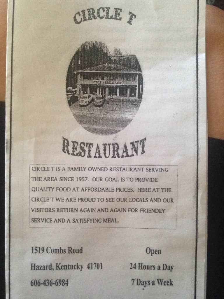 Circle T Restaurant Menu, Menu for Circle T Restaurant, Hazard, Hazard