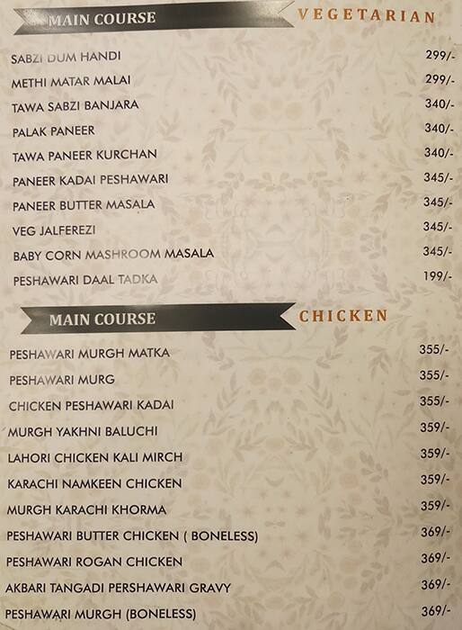 Menu at Peshawar Restaurant, Hyderabad, 162145/A