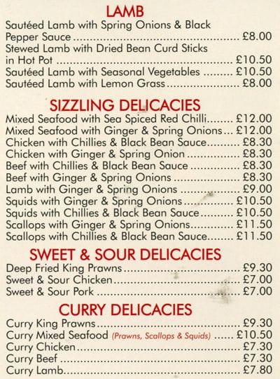 Menu at Imperial China restaurant, Teddington, 196-198 Stanley Rd