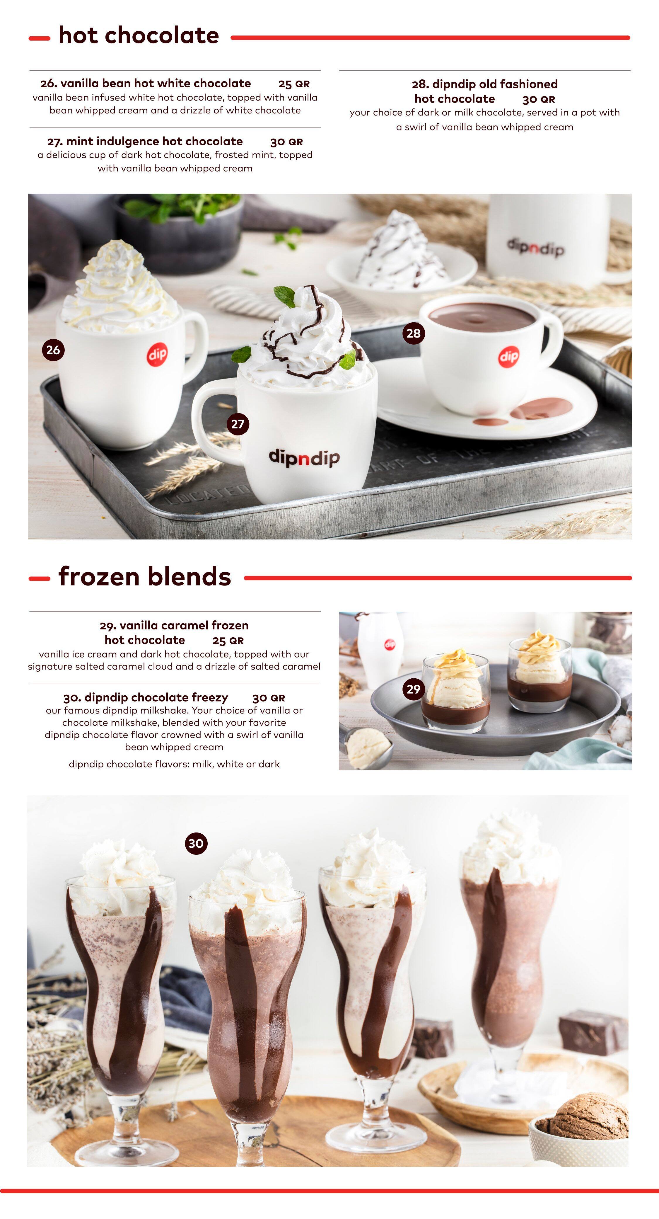 dipndip - Mall of Qatar menu