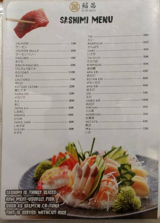 Sushi Masa Menu, Menu For Sushi Masa, Pluit, Jakarta 