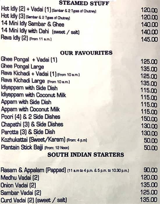 Menu of Saravana Bhavan Connaught Place New Delhi