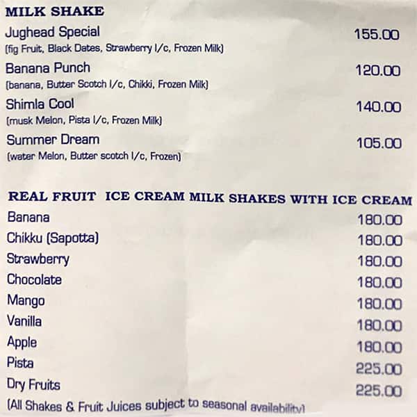 Hotel Saravana Bhavan menu