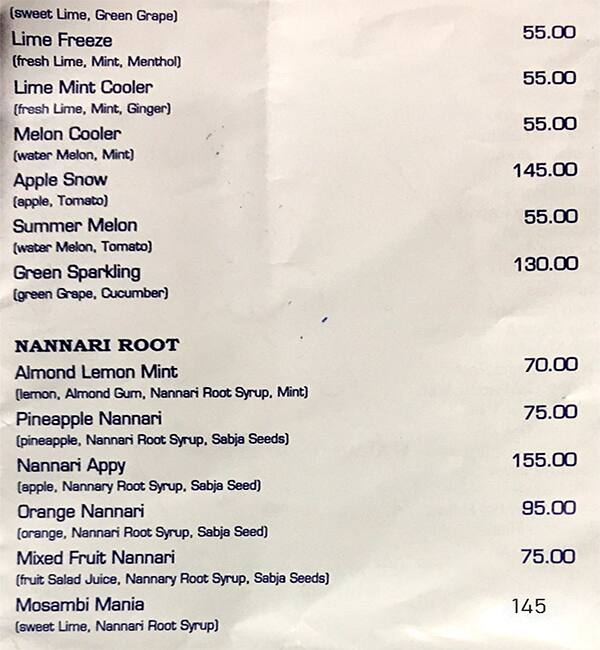 Hotel Saravana Bhavan menu
