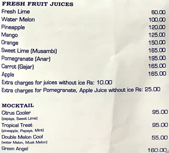 Hotel Saravana Bhavan menu
