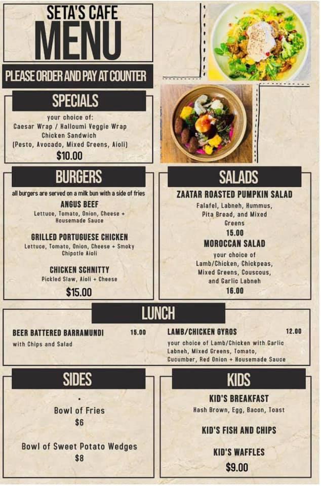 Menu at Seta