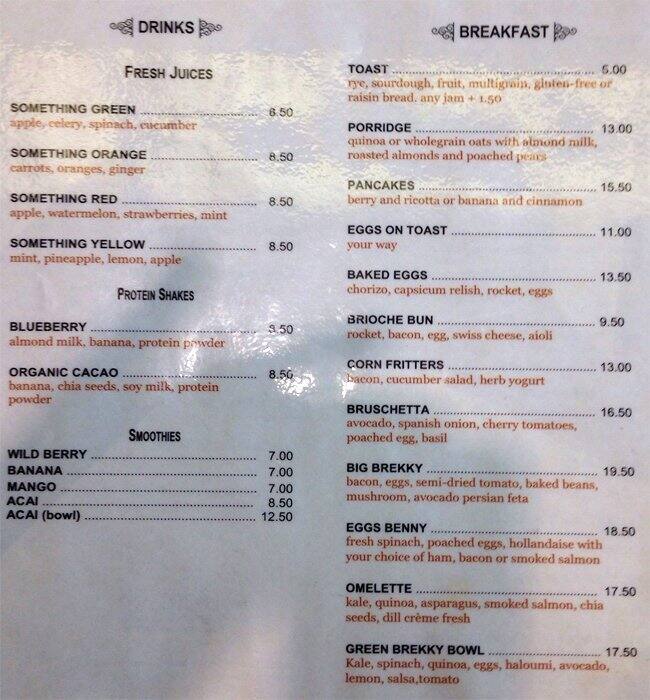 Public Espresso Menu, Menu for Public Espresso, Bondi Junction, Sydney
