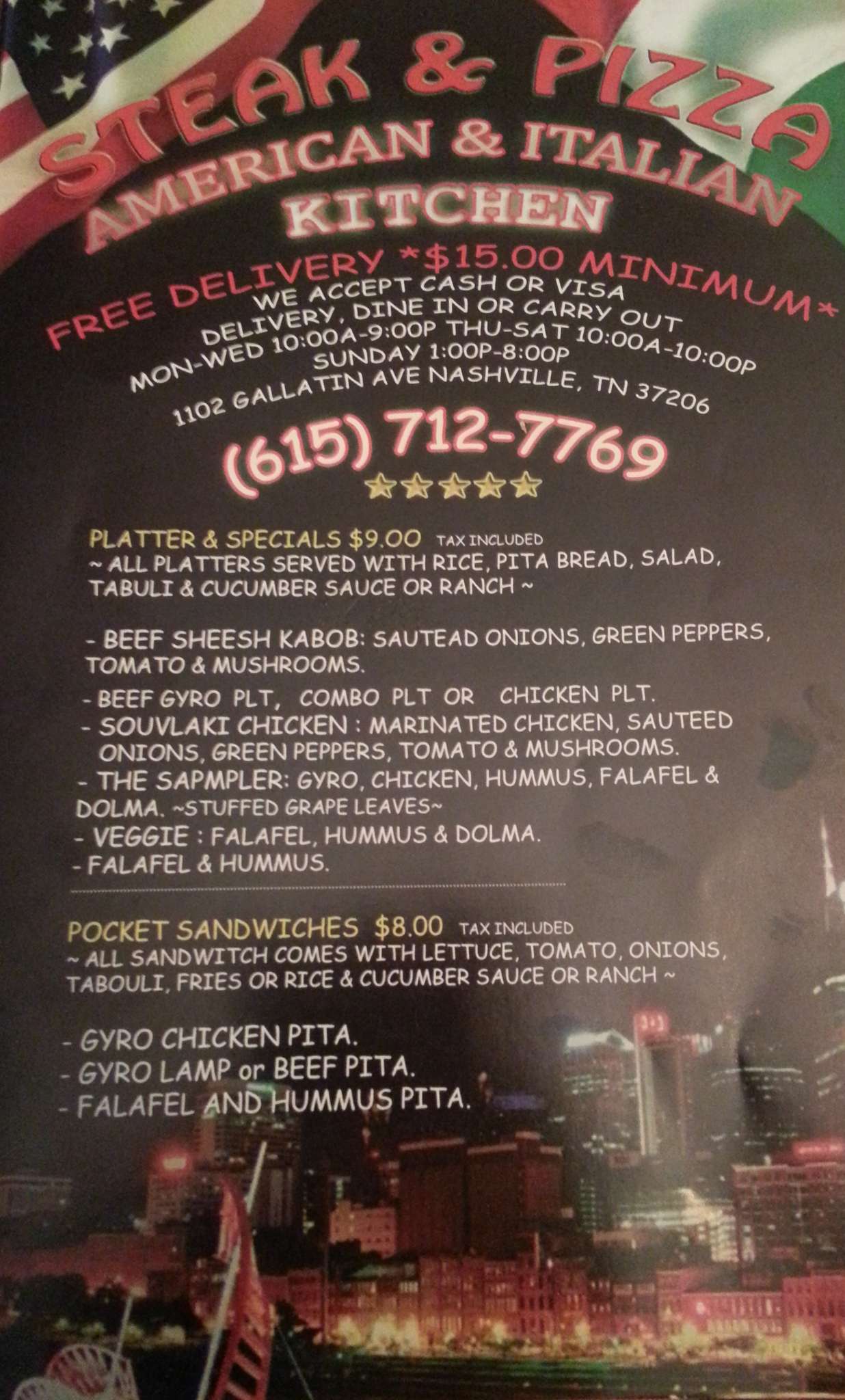 Steak n Pizza Menu, Menu for Steak n Pizza, East Nashville, Nashville