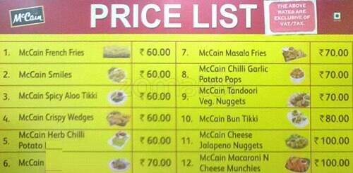 menu foods price list