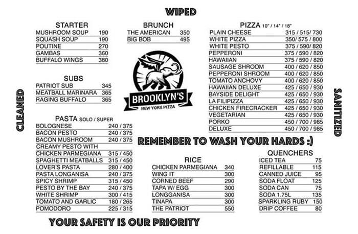 Brooklyn S New York Pizza Menu