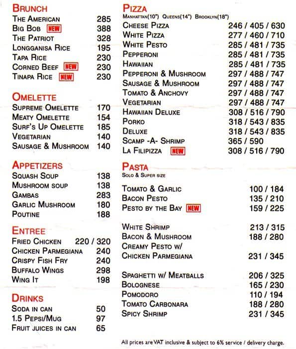 Brooklyn's New York Pizza Menu Zomato Philippines