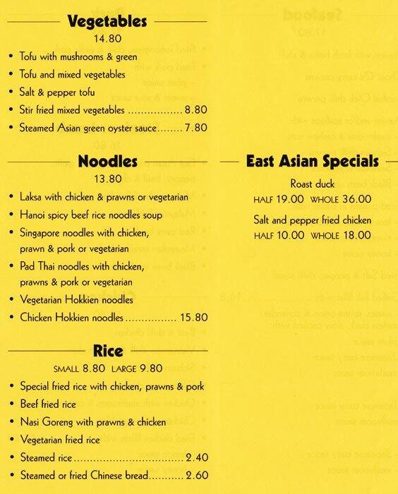 Menu at East Asian Bistro restaurant, Adelaide, 1/466 B26