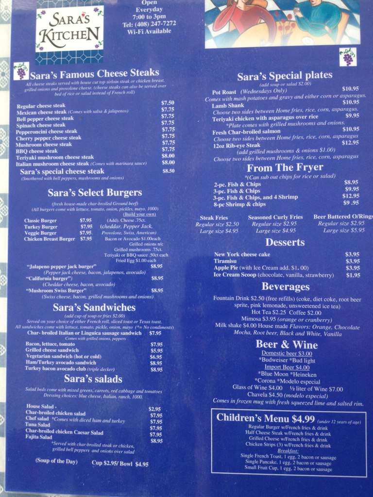 Saras Kitchen Menu