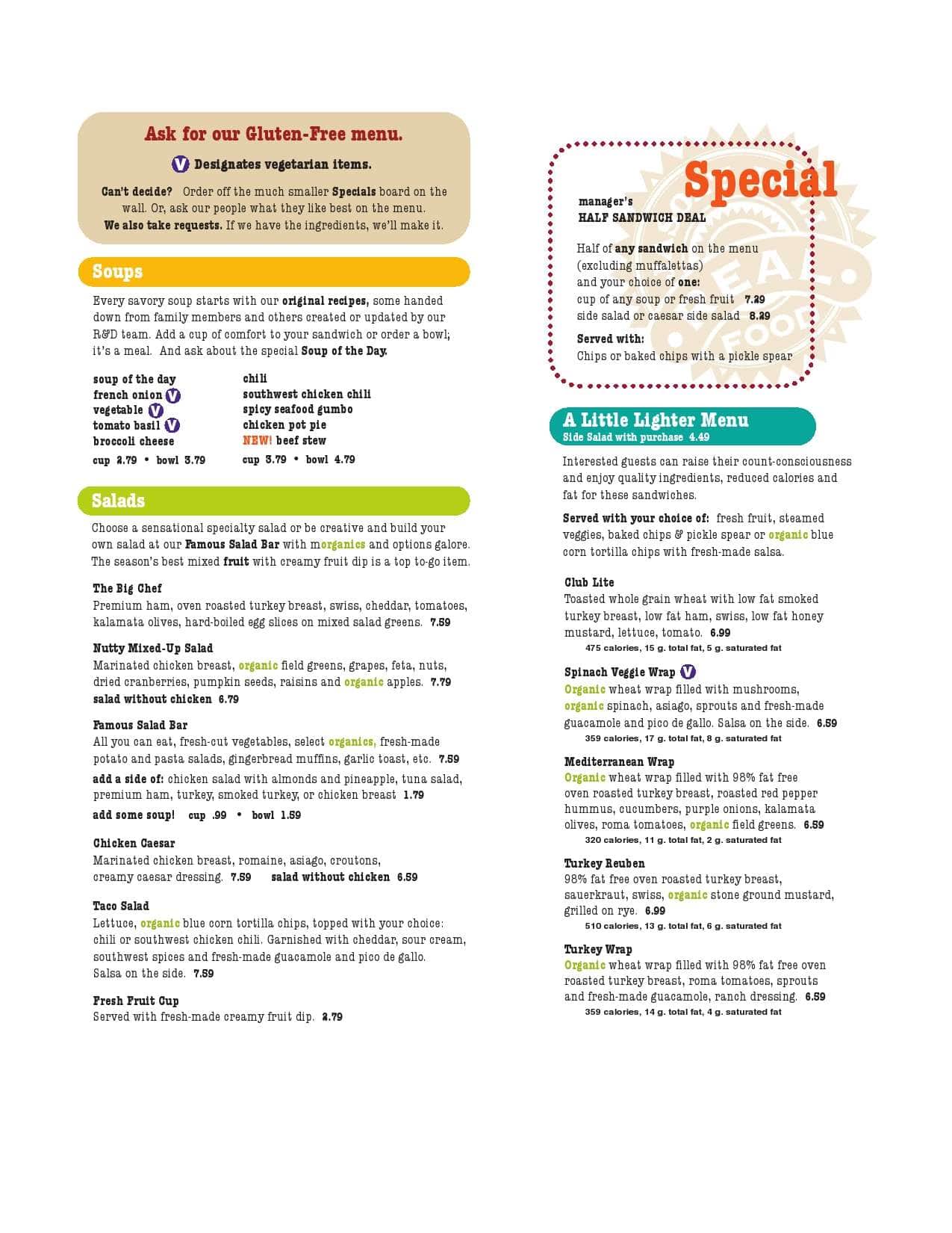 Menu at Jason's Deli restaurant, Pembroke Pines