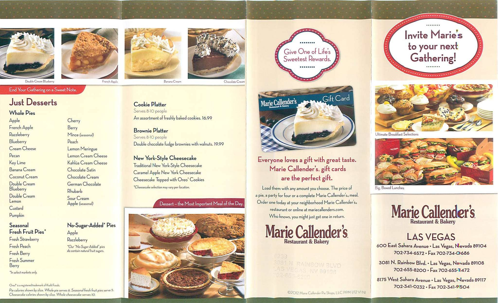 Marie Callender S Restaurant Bakery Menu