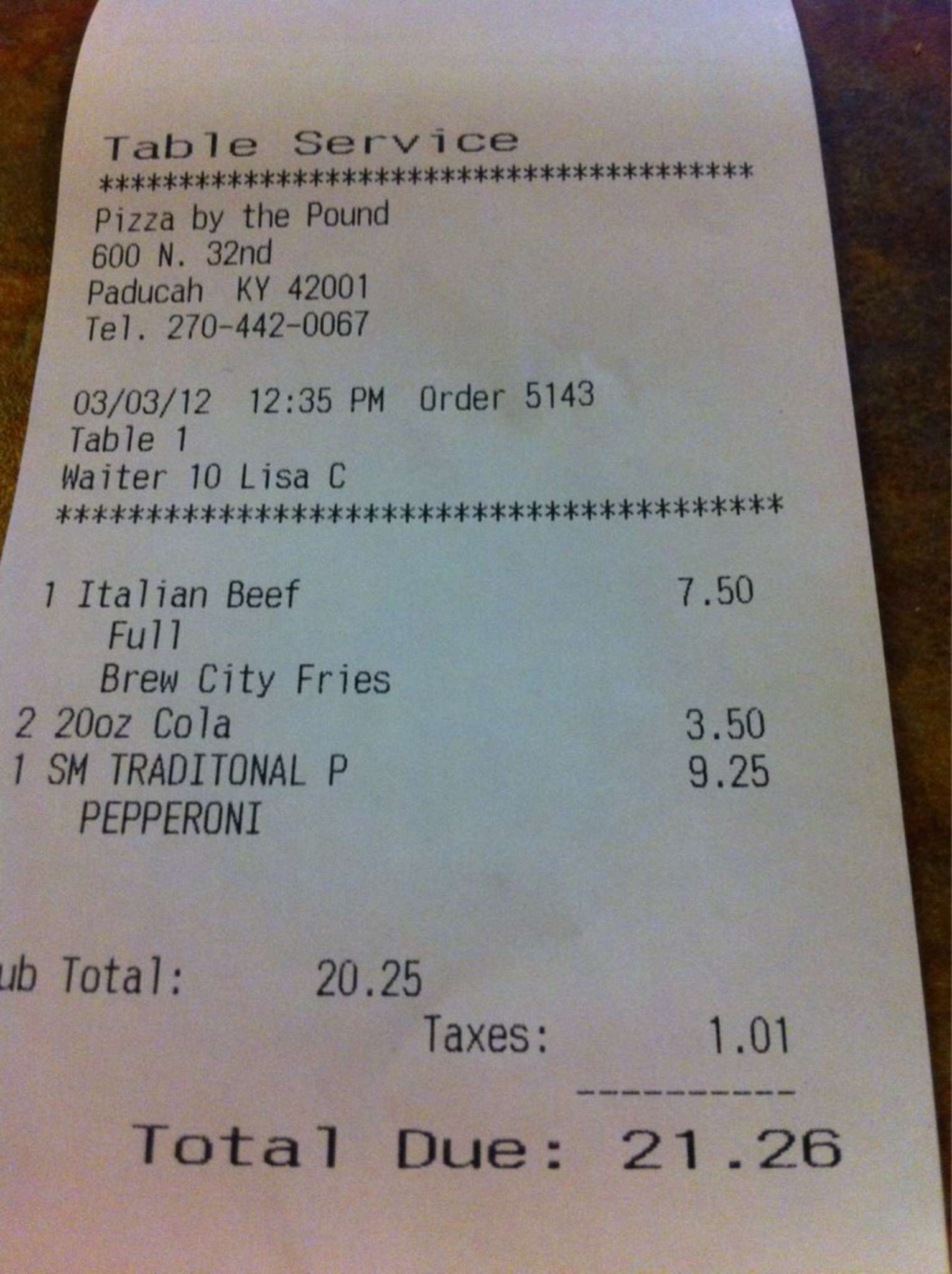 Menu at Pizza By the Pound pizzeria, Paducah, 600 N 32nd St