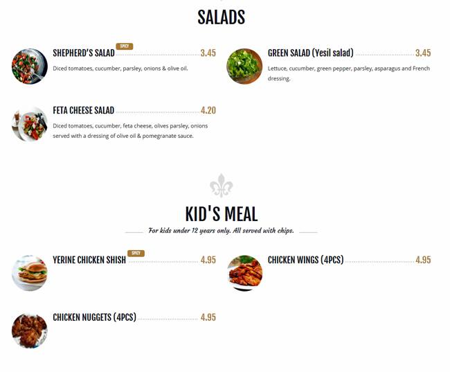 Menu at Sofra Turkish Restaurant, Chelmsford