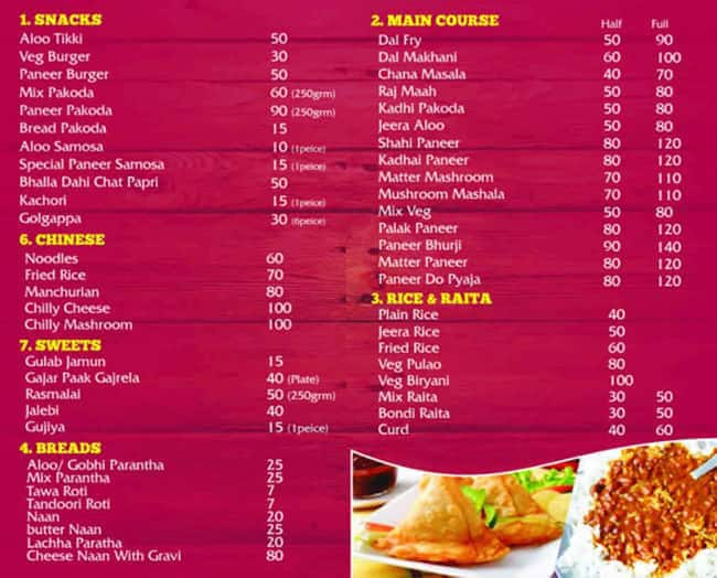 Menu of The Dhaba, Manimajra, Chandigarh