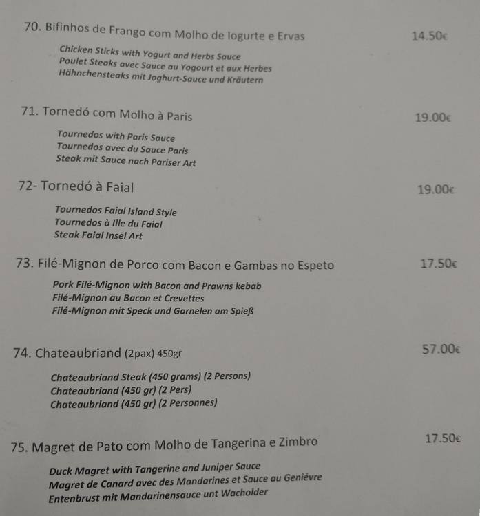 Menu em Terrace Hotel Arribas restaurante, Sintra
