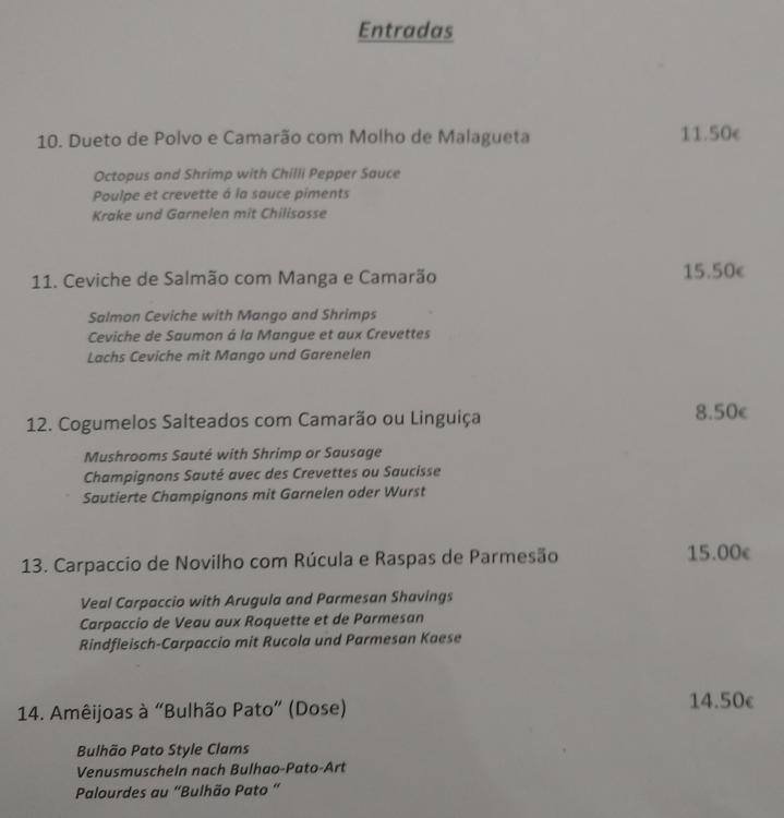 Menu em Terrace Hotel Arribas restaurante, Sintra