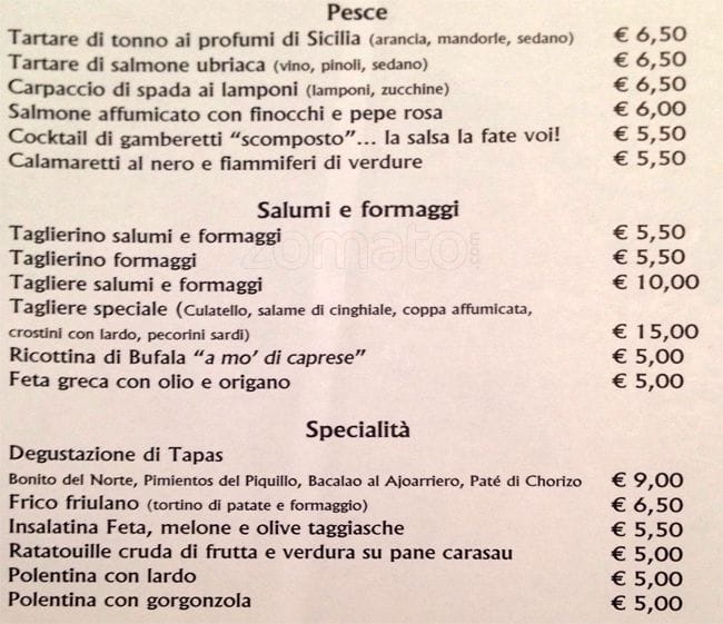 Menu di Wineria 