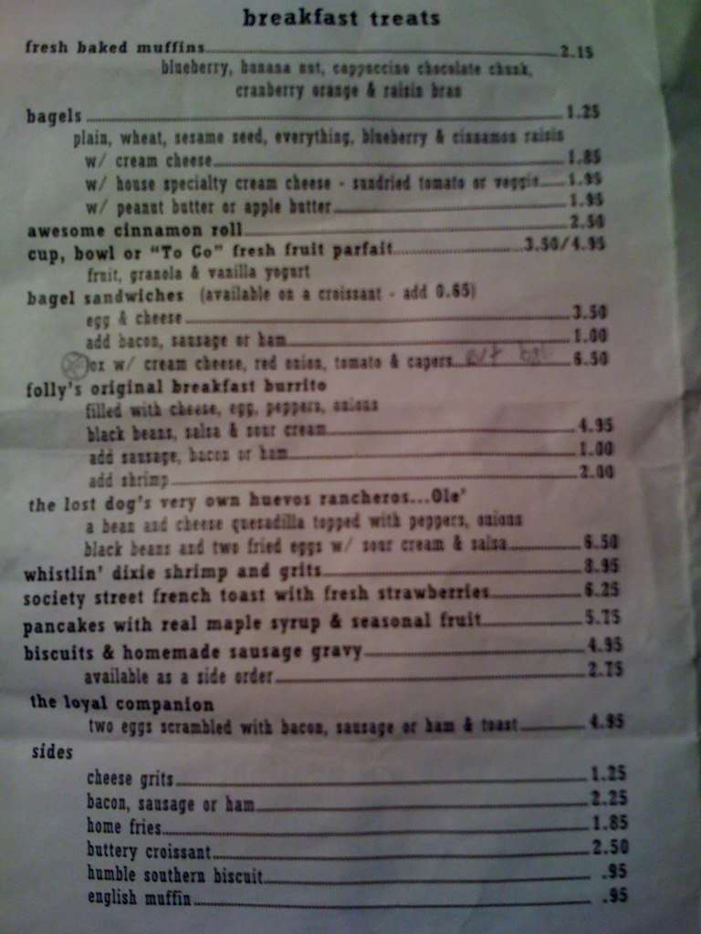 Menu At Lost Dog Cafe Folly Beach