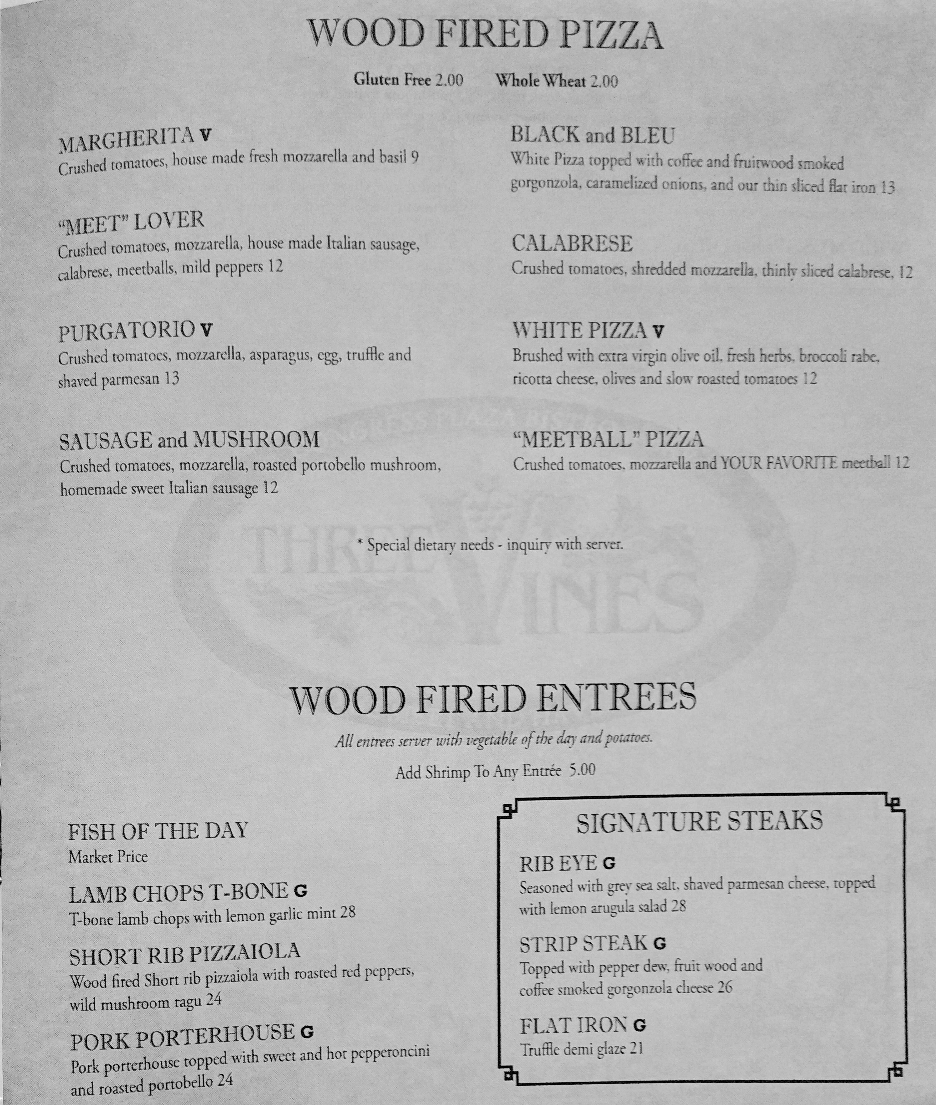 Three Vines Bistro Menu, Menu for Three Vines Bistro, Saratoga Springs