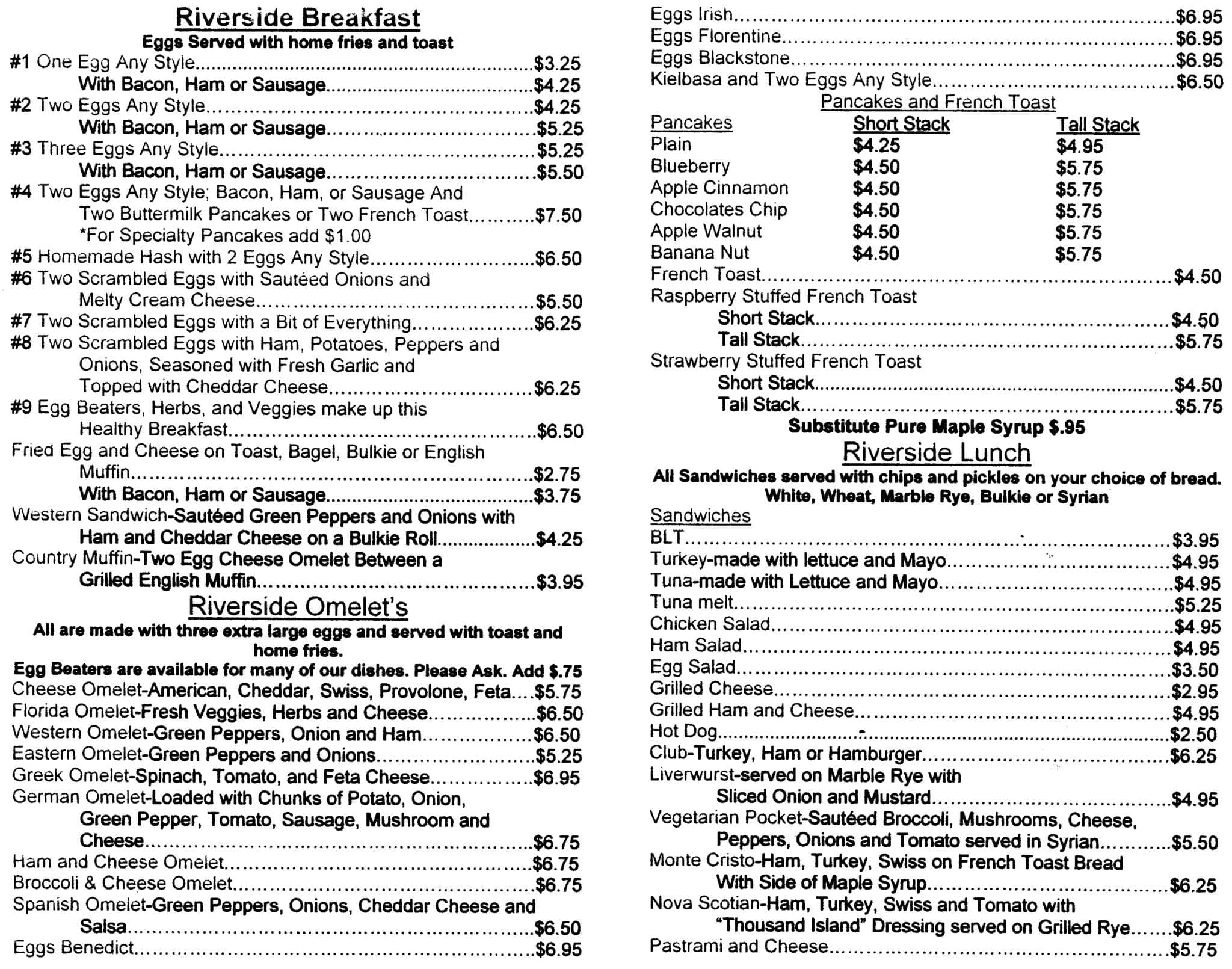 Menu at Barb's Riverside Cafe, Fitchburg