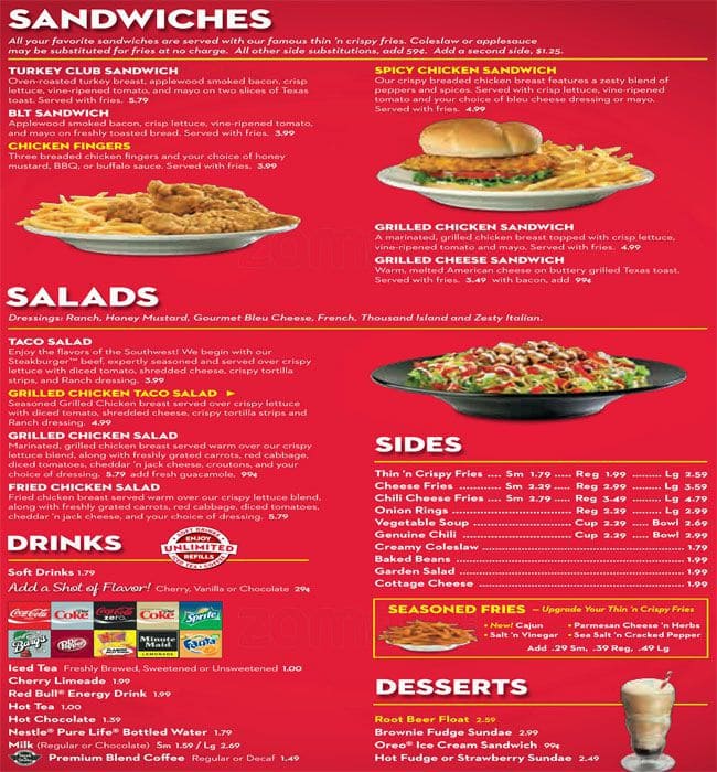 Menu at Steak 'n Shake fast food, Rockford, E State St