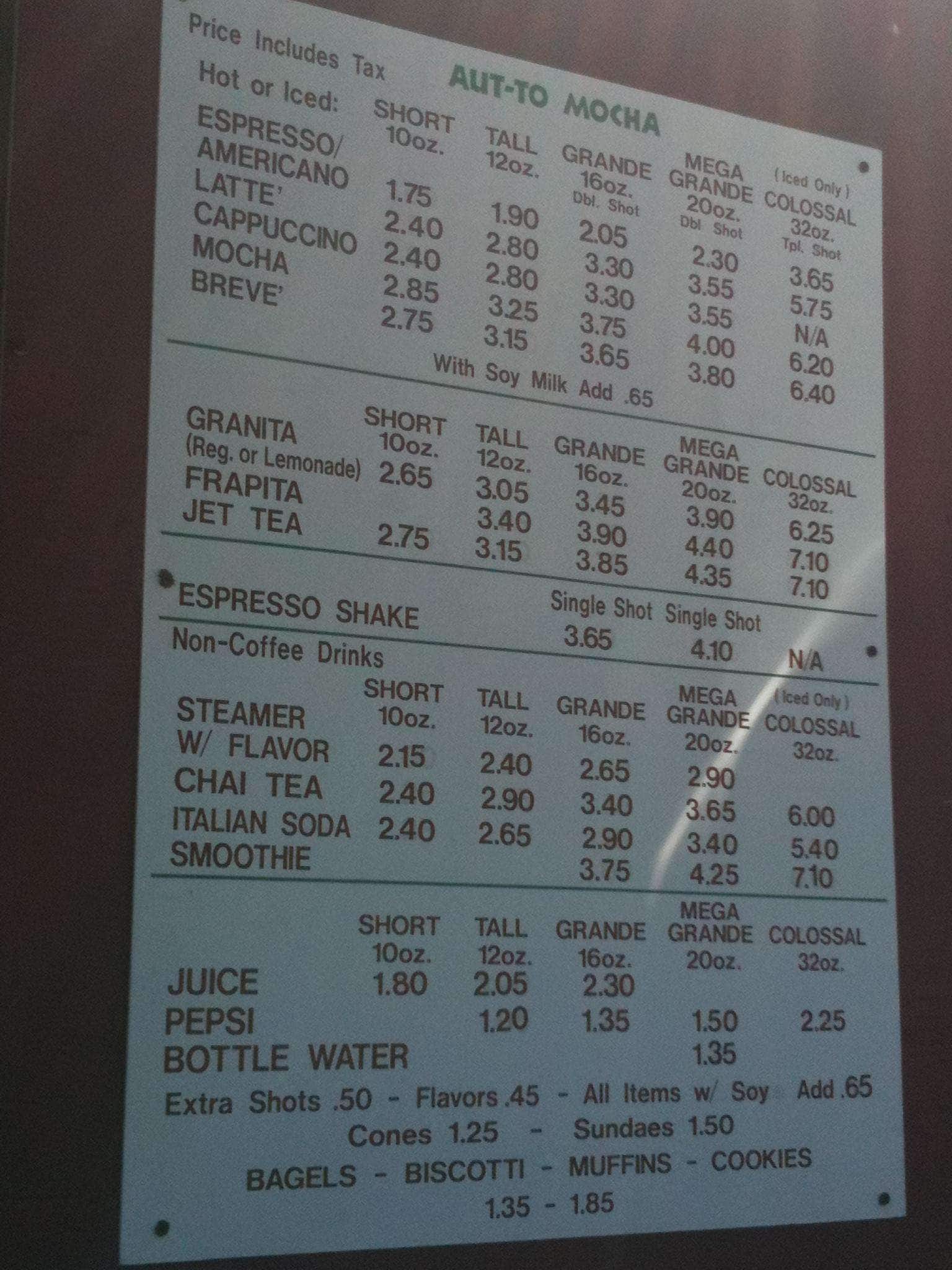 Aut-To Mocha menu