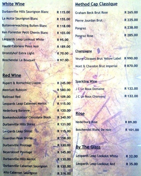 Greens Grill House Menu, Menu for Greens Grill House, Alberton