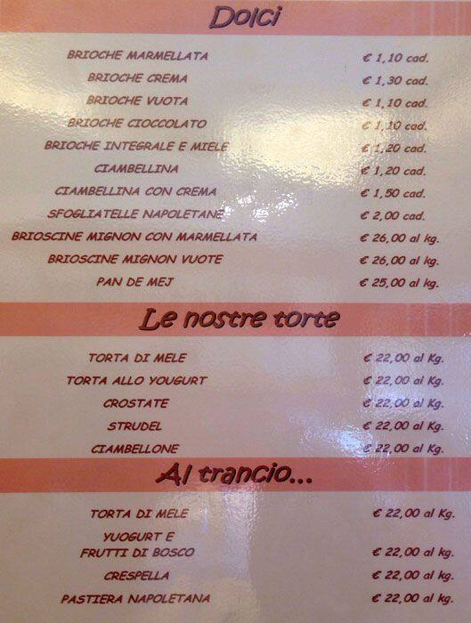 Menu di Panificio Baronchelli 