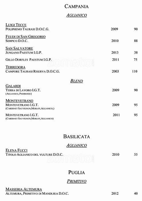 Menu di VUN Andrea Aprea 