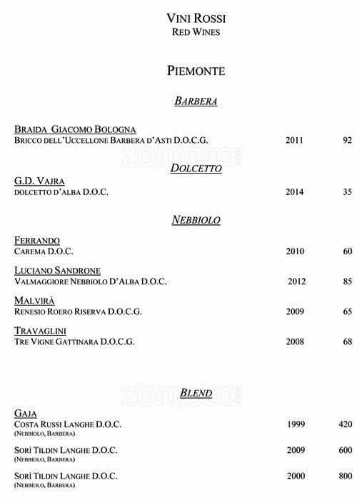 Menu di VUN Andrea Aprea 