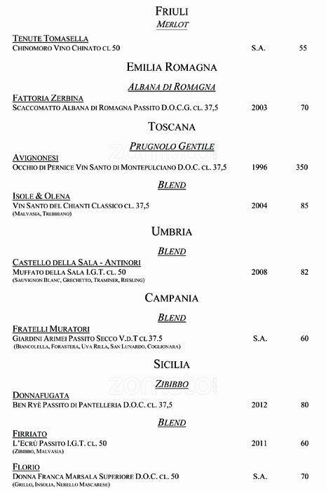 Menu di VUN Andrea Aprea 