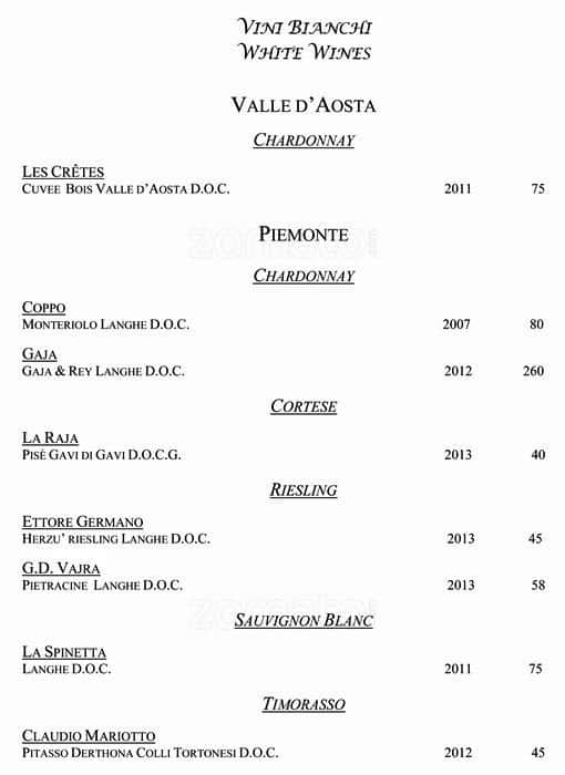 Menu di VUN Andrea Aprea 