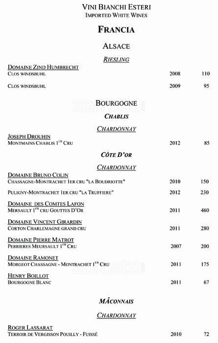 Menu di VUN Andrea Aprea 