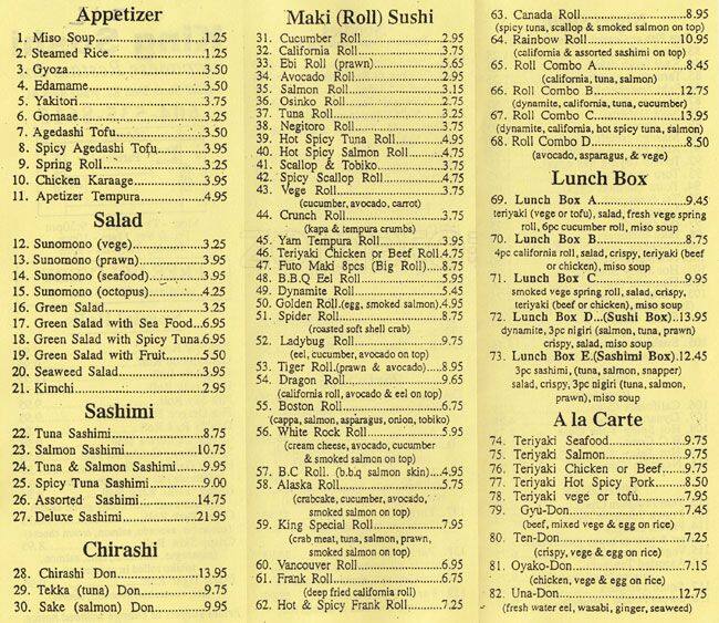 King Sushi Japanese Restaurant menu Urbanspoon/Zomato