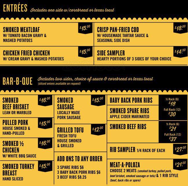 Russell Street Bar.B.Que menu, Menu restauracji Russell Street Bar.B