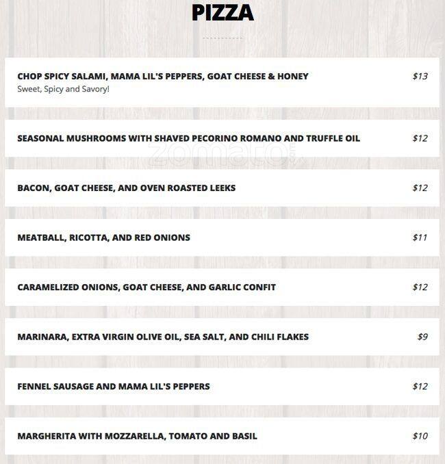 Menu at Life of Pie Pizza pizzeria, Portland, N Williams Ave