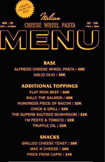 Menu At Say Cheese Wheel Restaurant South Jakarta